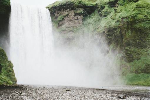 waterfall  mist  water  river  stream rocks  cliffs  green
