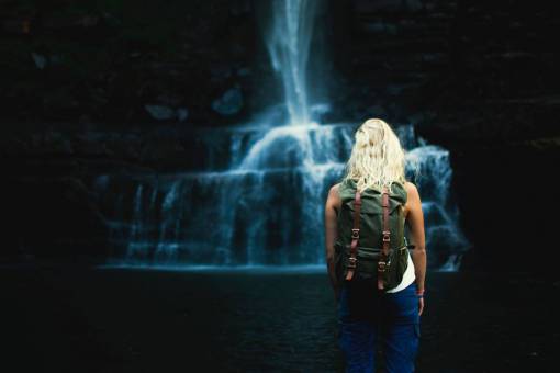 cave waterfalls  stream  water  dark  cave  people  woman