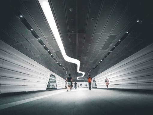 tunnel architecture  building  infrastructure  people  walking  floor  lights