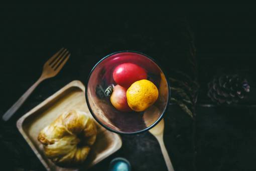 croissant  bread  display  table  glass  fruit  food