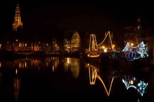 netherlands Groningen  Netherlands  night  boats  canal  lights  water