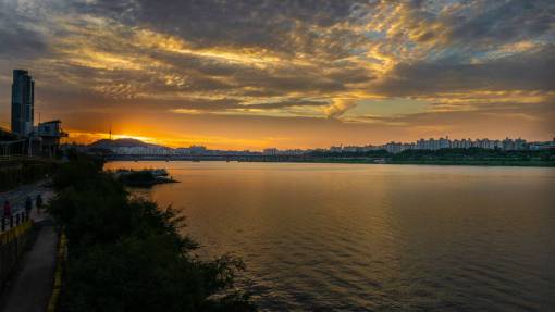 corea puesta de sol seúl corea naranja río amarillo asia