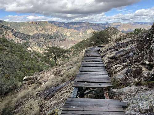 trail bridge wooden landscape mountain slope park national nature wood ascent 