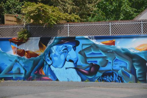 arts-culture-and-entertainment arts  paint  wall  house  fence  trees  leaves