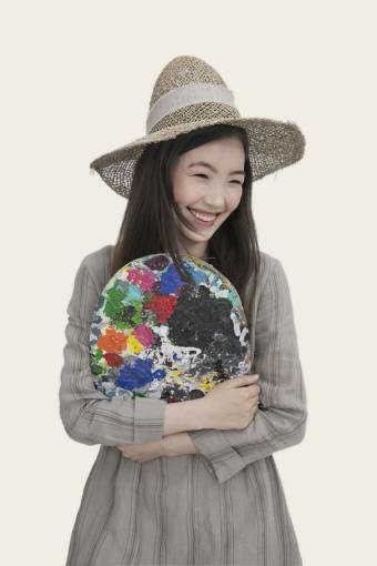 laughter happy  smile  woman  paint  palette  asian  girl