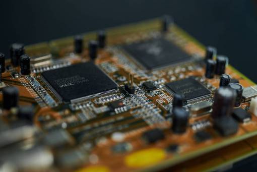 Tarjeta de computadora macro circuito closeup tecnología abstracta