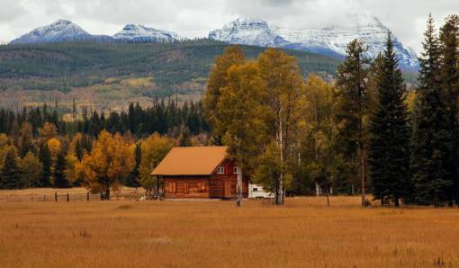 mountain  house  landscape  trees  grass  valley  clouds