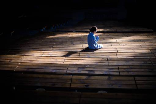 thorn people  girl  alone  theatre  dark  stage  spotlight