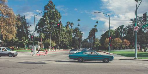traffic  light  car  vehicle  road  street  trees