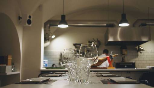 chef kitchen  restaurant  chef  cooking  table  glasses  plates