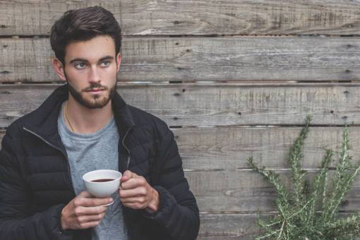 jacket man  coffee  wood  wall  plant  rustice  young