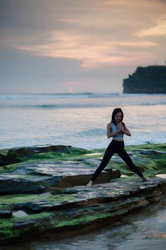 yoga sea  ocean  water  waves  nature  coast  rock