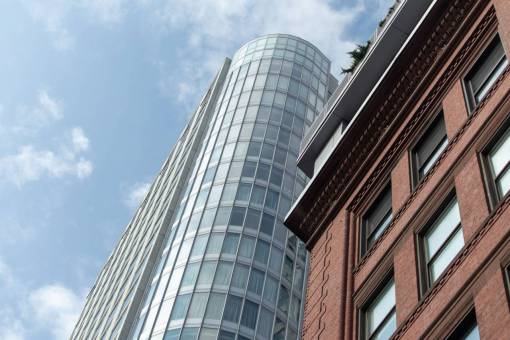 angle tall  building  city  downtown  windows  architecture  glass