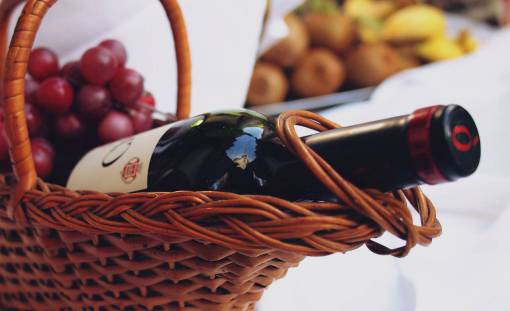 grape wine  bottle  grapes  basket  restaurant
