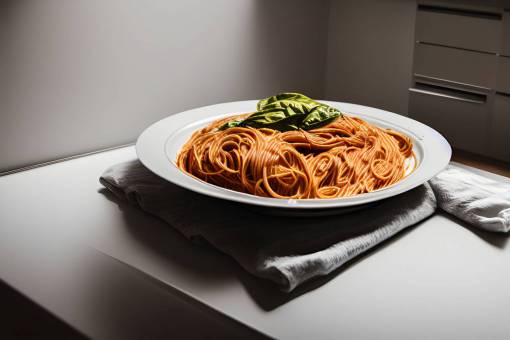 noodles plate meal indoors food pasta table