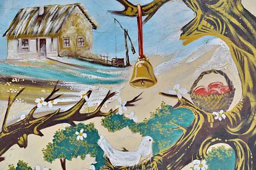 unique creativity graffiti colorful village painting unique bell ilustracja kolorowe sztuka malarstwo projektowanie twarz starym stylu wyj?tkowy dzwon wie? kreatywno?? 