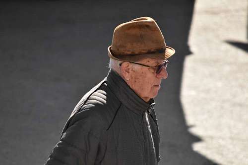 pensioner profile grandfather pensioner jacket hat street urban person  sunglasses area