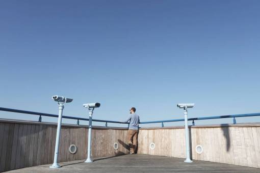 looking guy  man  looking  lookout  rooftop  blue  sky