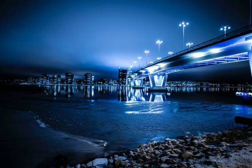 famous-place birdge;night;Northern Lights;finland architecture water outdoors cityscape night dusk