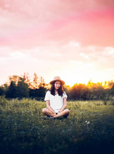 grassland green  grass  grassland  outdoor  people girl  sitting  alone