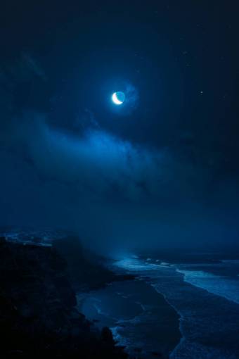 astronomia luz de luna azul naturaleza noche noche;luna;acantilado oscuro ola