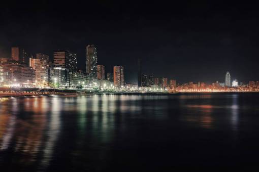 landscape Night View of the Coastline of Montevideo, Uruguay ? City Lights Reflecting on the R?o de la Plata
