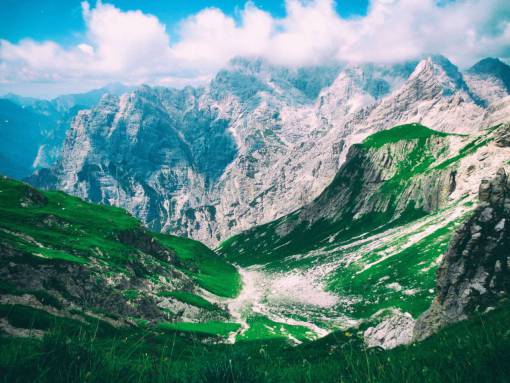 lush nature  landscape  mountains  summit  peaks  rocks  grass