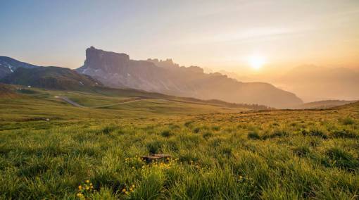 sunset  landscape  nature  grass  field  mountains  hills
