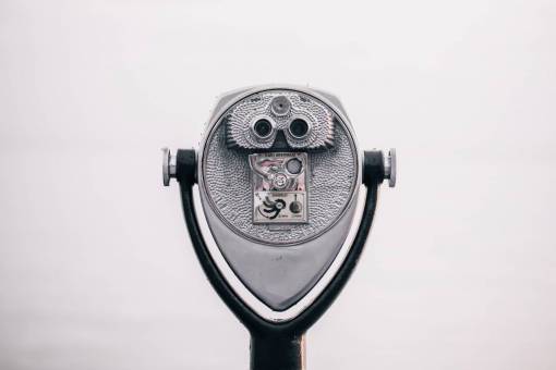 monochrome tower  viewer  binoculars  coast  shore  water  overcast