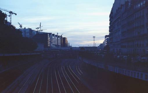track train  tracks  city  dusk  night  urban  travel