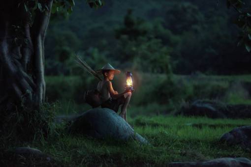 farmer-hand young  boy  lamp  night  field  asia  farmer