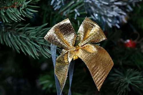 christmas tree ribbon golden shining glow decoration interior hanging celebration