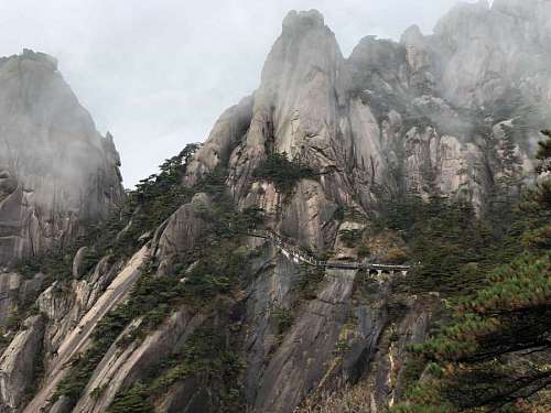 cliff mist mountain asia bridge landscape rock land peak park kb