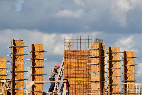 ladder construction tall ladder worker building metal industry workman architecture