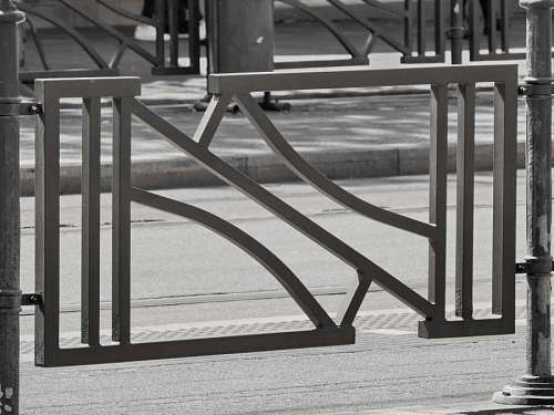 barrier fence barrier asphalt line street monochrome structure urban metal area