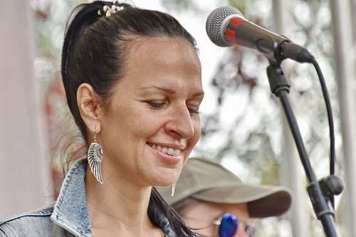 singer pretty attractive communication singer smile audio ceremony device concert