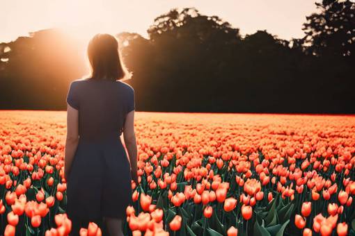 summer flower tulip nature woman;tulip field outdoors women