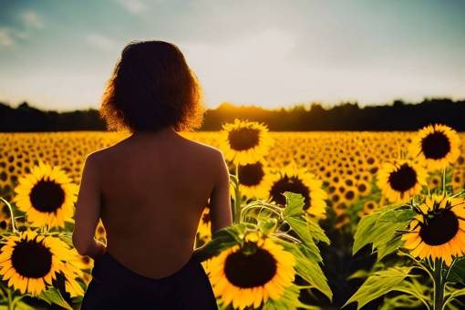 rear-view summer woman nature sun sunset sunflower outdoors