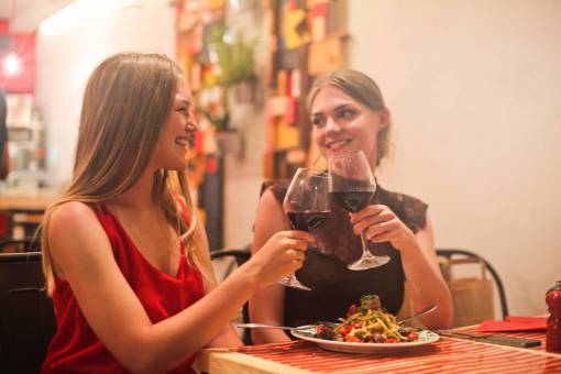 compartment friends  dinner  woman  red  wine  meal  restaurant