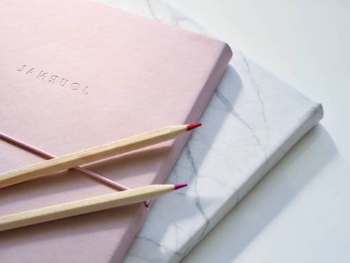 marble-rock journal  notepad  pencils  color  red  pink  white