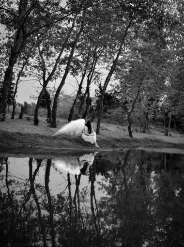 contemplation sad  woman  angel  sitting  outdoors  female  person
