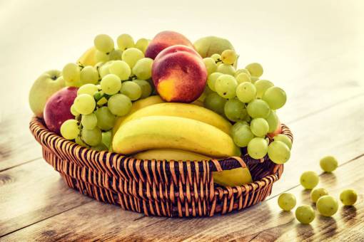 banana-dish-fruit fruit  basket  table  food  banana  green  grapes