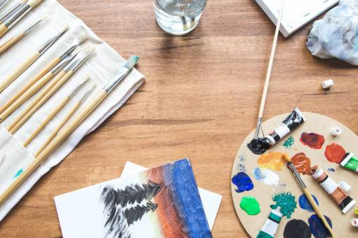 vet paint  supplies  desk  art  creative  design  flat lay