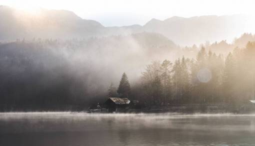 water  lake  river  liquid  fog  sky  house