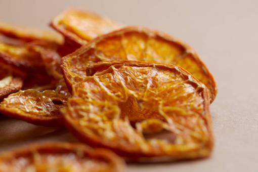 chip Rodajas de frutas de fondo naranjas deshidratadas cerrar macro