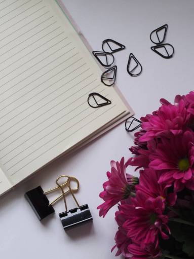 bloc de notas clip flores rosas blancas mínimas escribir