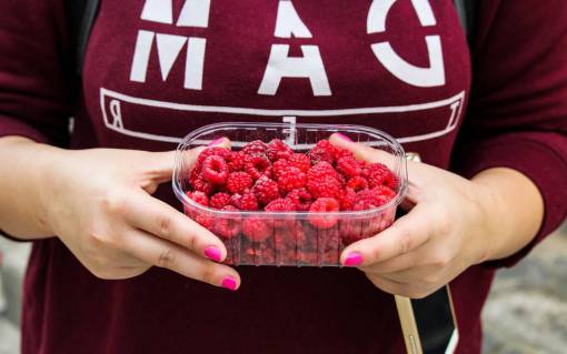 rasp raspberries  fruits  container  hands  food  healthy
