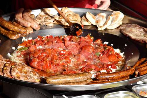 barbecue meal meat pan pork lunch delicious cooking restaurant