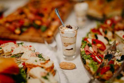 banquet buffet pudding salad cream glass appetizer banquet dinner restaurant 