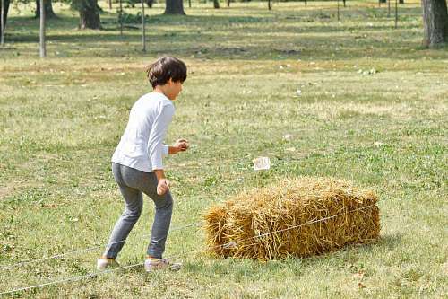 pretty activity countryside physical children agriculture exercise bale childhood child